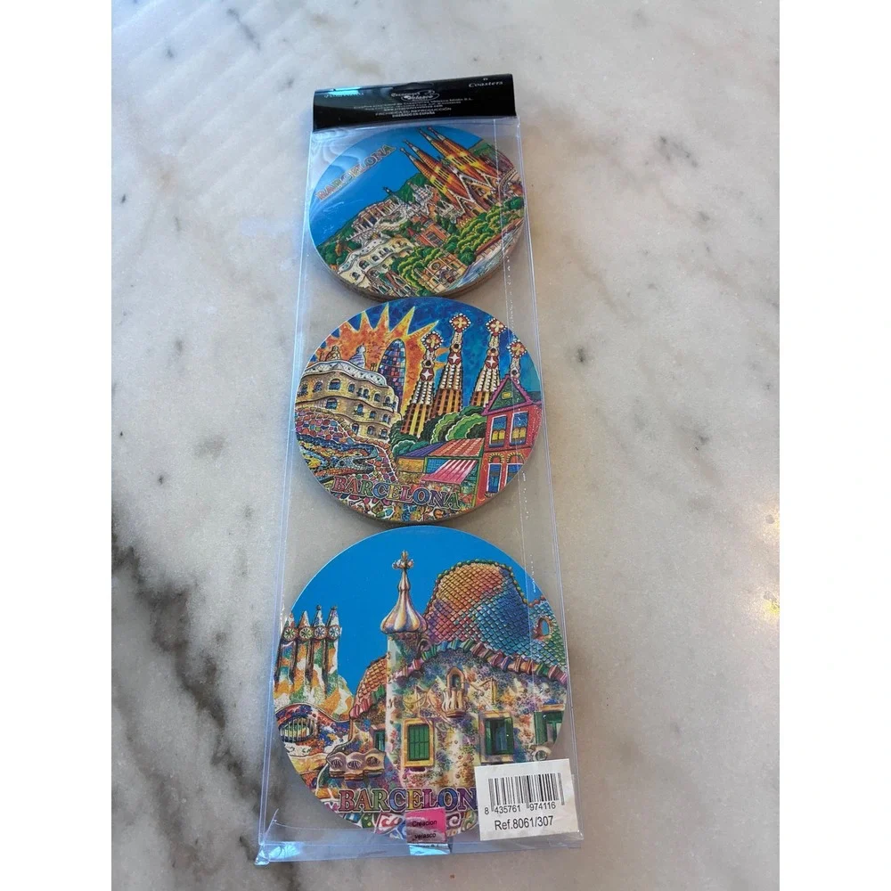 Barcelona Spain Coasters Set of 6 Gaudi Park‎ Güell Sagrada Familia Mosaic New